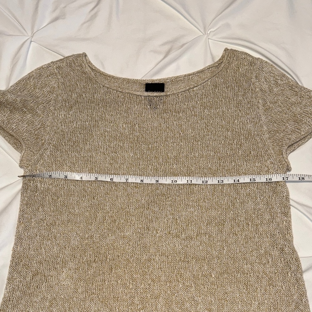 Eileen Fisher Beige Short Sleeve Knit Top - Picture 3 of 7